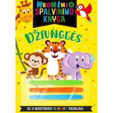 Neoninio spalvinimo knyga. Džiunglės (su 3 nenoniniais rašikliais)