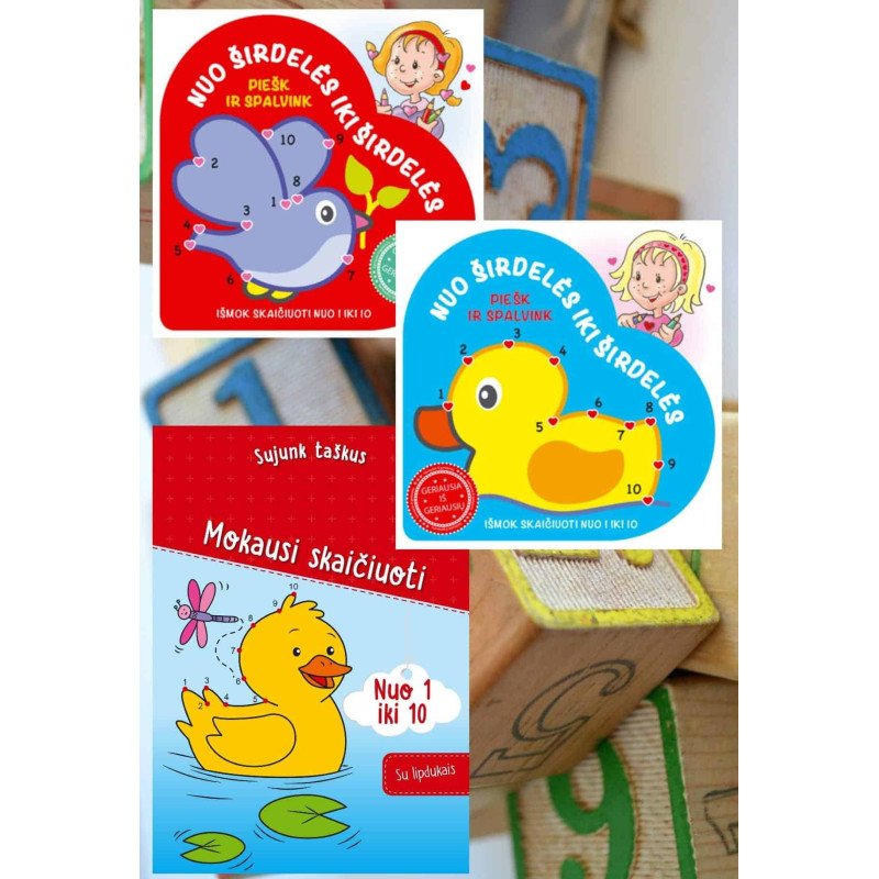 Nuo širdelės iki širdelės: Ančiukas + Paukščiukas, + Mokausi skaičiuoti nuo 1 iki 10. Trijų knygelių komplektas