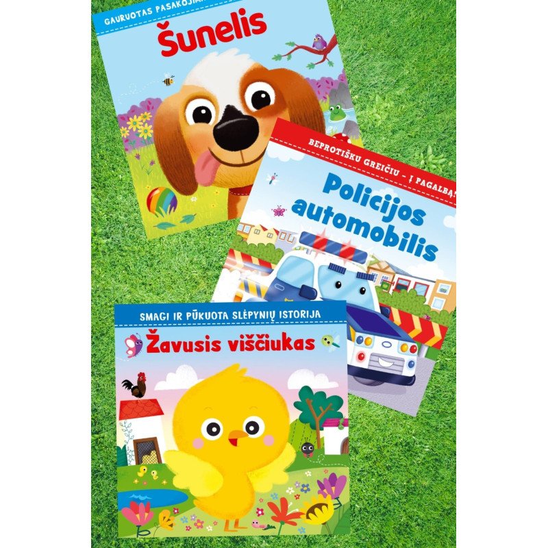 Šunelis + Žavusis viščiukas + Policijos automobilis. Trijų knygelių komplektas