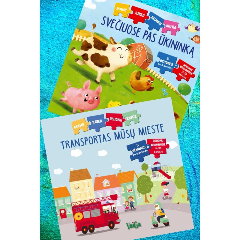 Transportas mūsų mieste + Svečiuose pas ūkininką. Mano ilgoji dėlionių knyga. Dviejų knygų komplektas