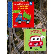 Transporto priemonės. Mano dėlionių knygelė + Mašinėlės. Kas ten slepiasi?. Dviejų knygų komplektas
