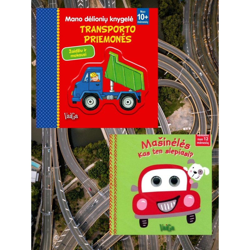 Transporto priemonės. Mano dėlionių knygelė + Mašinėlės. Kas ten slepiasi?. Dviejų knygų komplektas