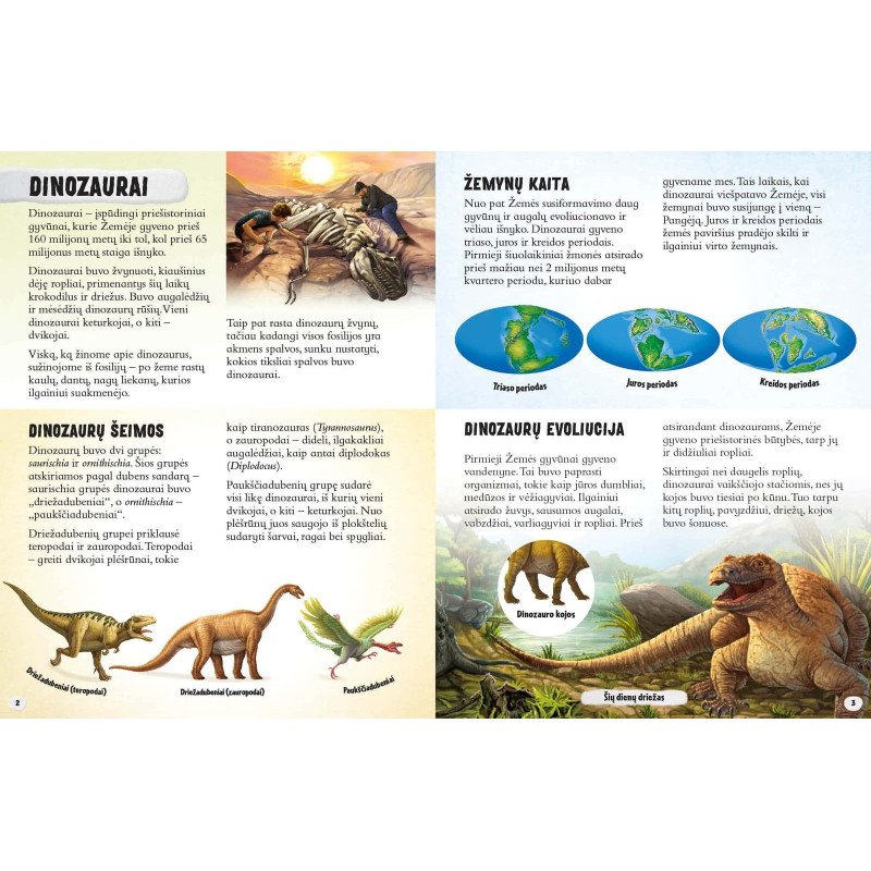 Tamsoje švytintys dinozaurai. Atlasas su lipdukais