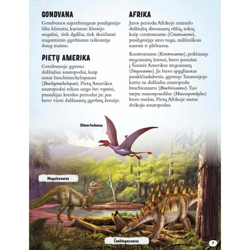 Tamsoje švytintys dinozaurai. Atlasas su lipdukais