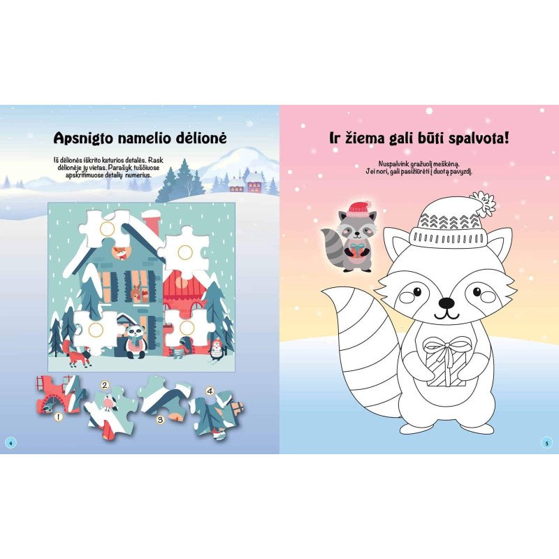 Žvėreliai žiemą. Galvok, spalvink, dėliok