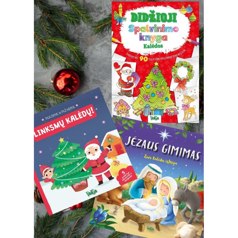 Linksmų Kalėdų! + Didžioji spalvinimo knyga. Kalėdos + Jėzaus gimimas. Trijų knygelių komplektas