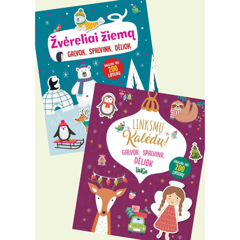 Žvėreliai žiemą + Linksmų Kalėdų! Galvok, spalvink, dėliok. Dviejų knygų komplektas